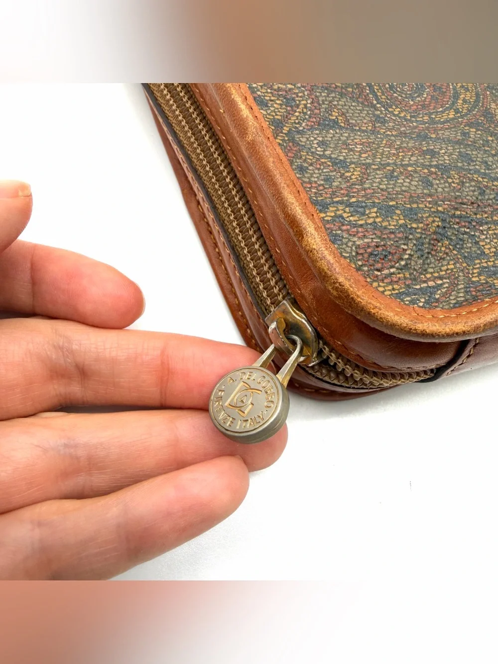 Vintage Angiolo Del Gobbo Paisley Leather Clutch Bag Firenze Italy Unisex Tuscan